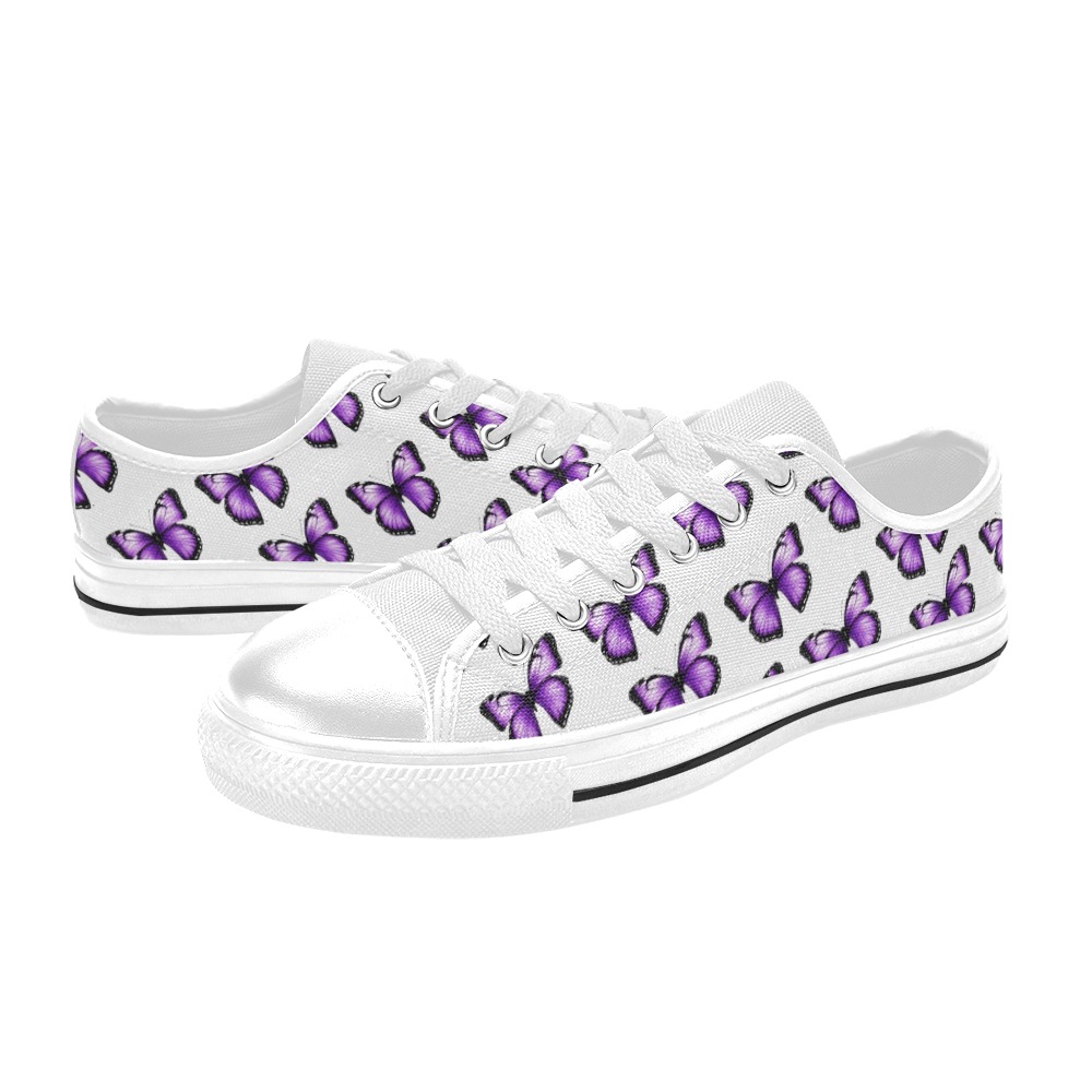 Lupus Awareness Low-Top Butterflies - White Women's Classic Canvas Shoes (Model 018)
