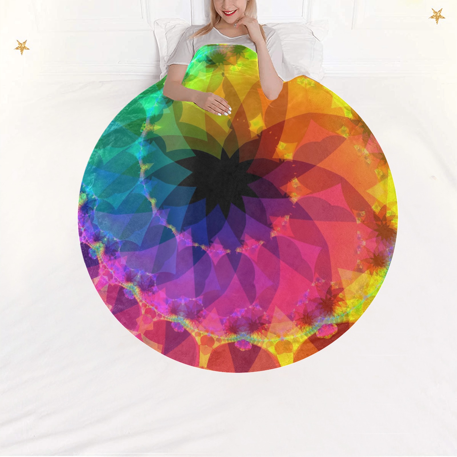 Colorful Spiral Fractal Circular Ultra-Soft Micro Fleece Blanket 47"