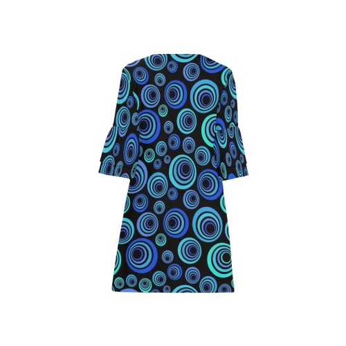 Retro Psychedelic Pretty Blue Pattern Half Sleeves V-Neck Mini Dress (Model D63)