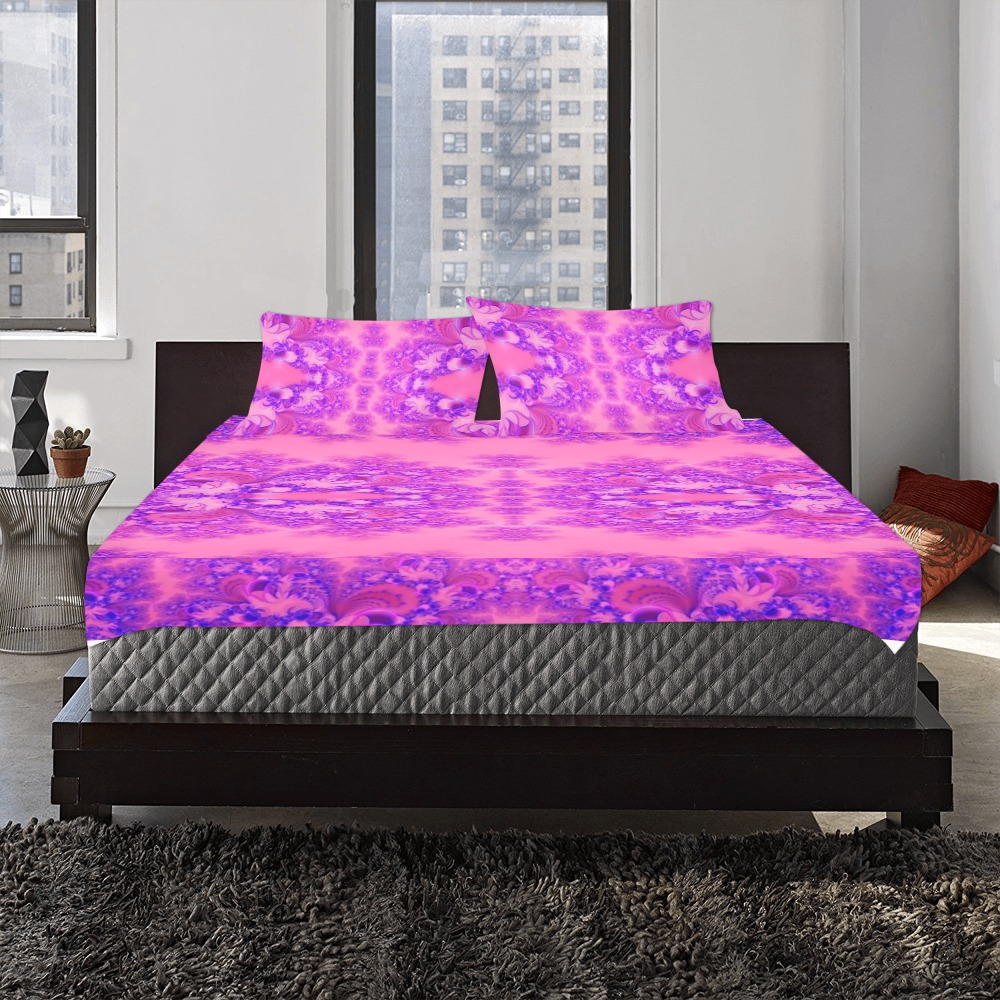 Purple and Pink Hydrangeas Frost Fractal 3-Piece Bedding Set