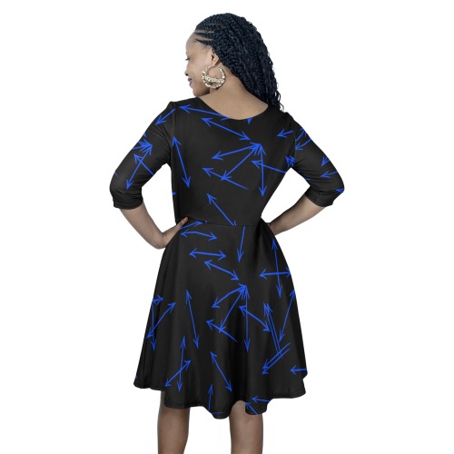 Arrows Every Direction Blue Half Sleeve Skater Dress (Model D61)