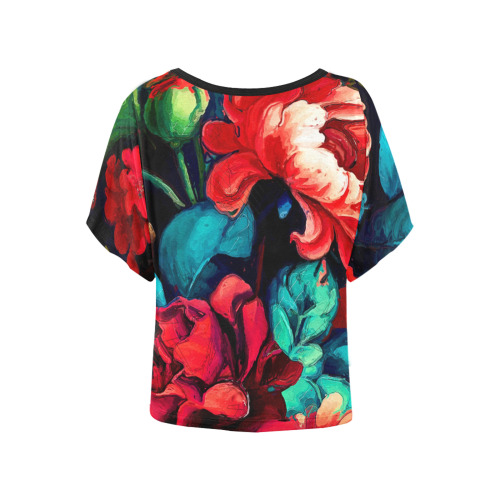 flowers botanic art (6) all over print tshirt Women's Batwing-Sleeved Blouse T shirt (Model T44)