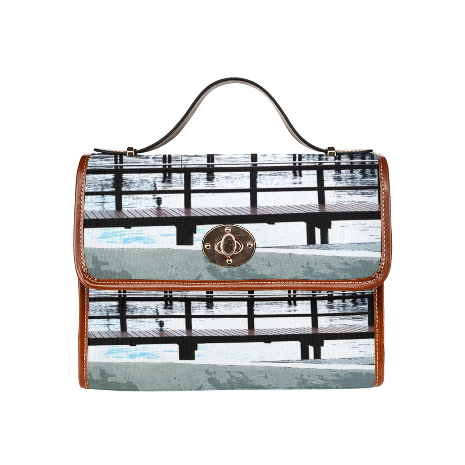 Docks On The River 7580 Waterproof Canvas Bag-Brown (All Over Print) (Model 1641)