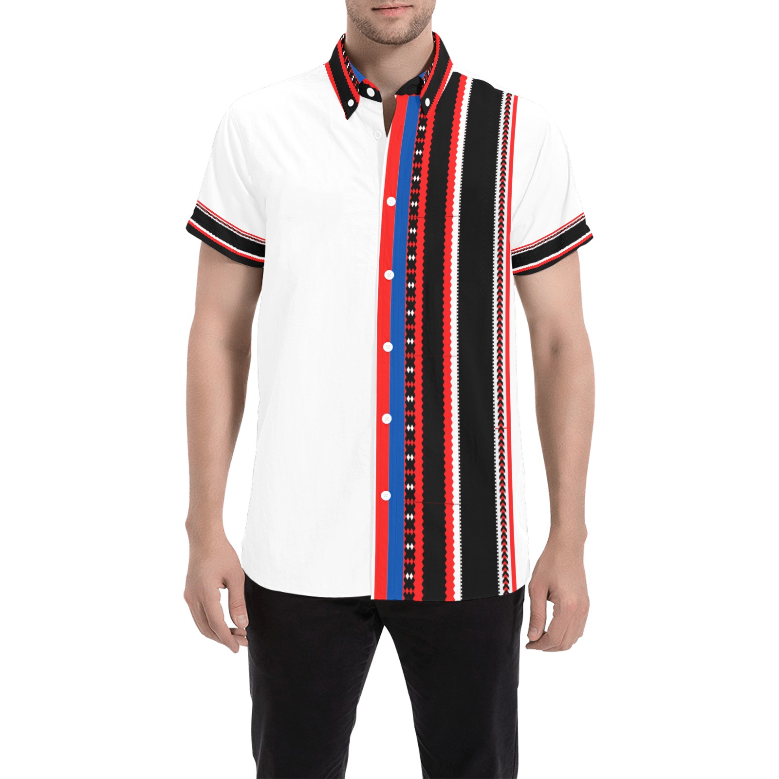 Igorot Sidestripe Mens Polo White Men's All Over Print Short Sleeve Shirt (Model T53)