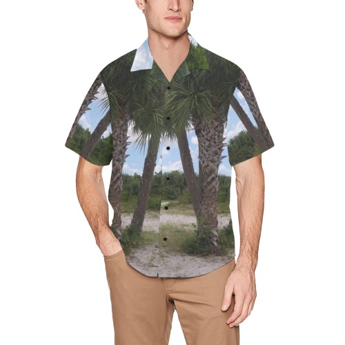 Palm Trees Hawaiian Shirt with Chest Pocket (Model T58)