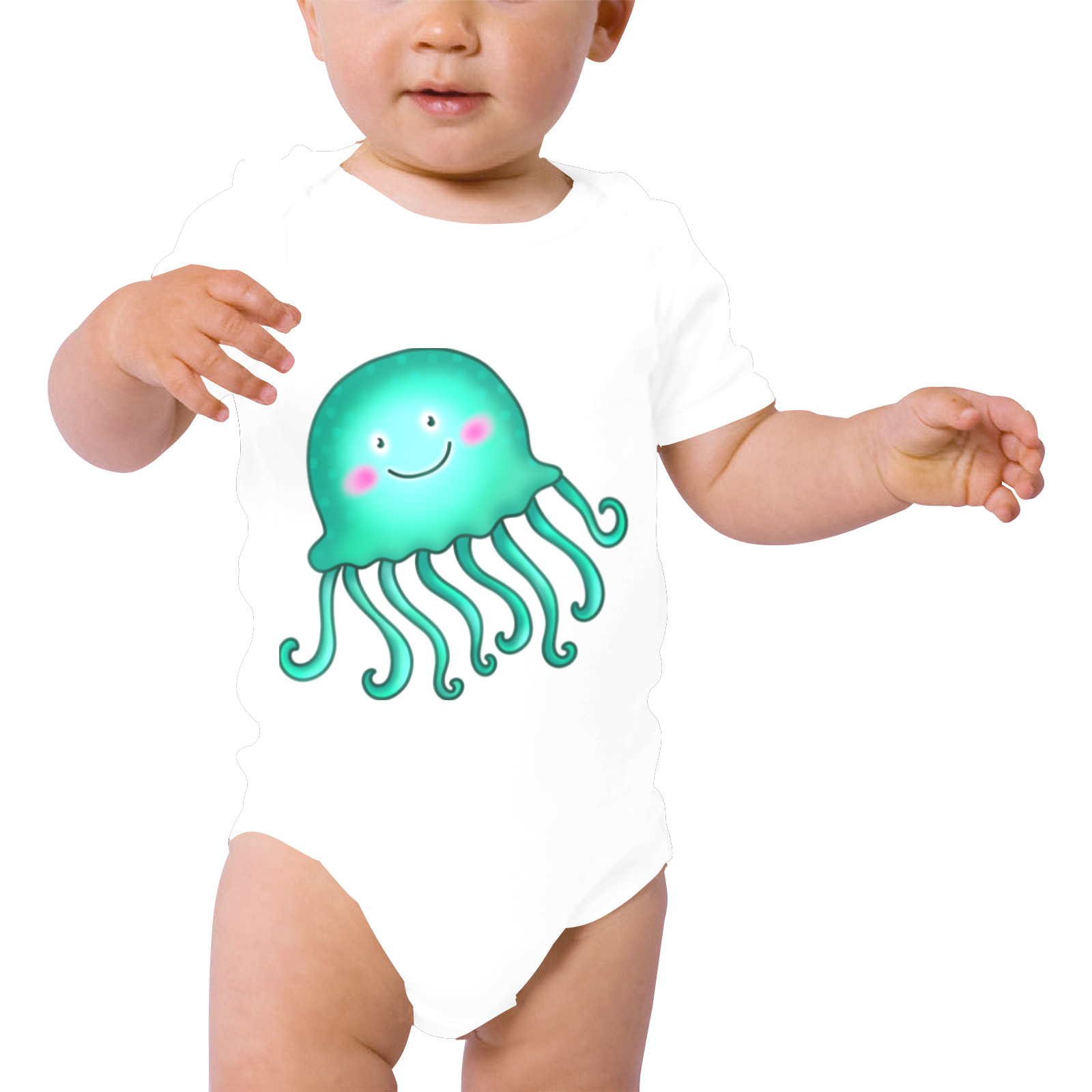 Jellyfish Sealife Cartoon Baby Powder Organic Short Sleeve One Piece (Model T28)