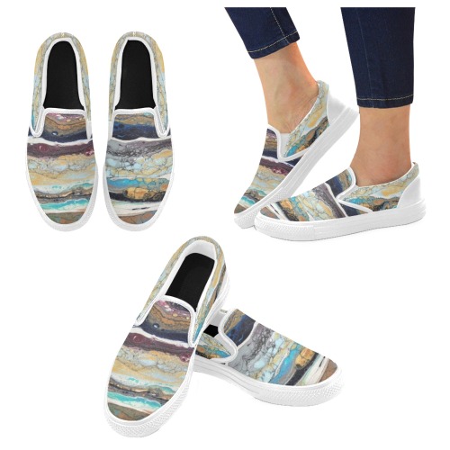 Riverbank Stripe Women's Unusual Slip-on Canvas Shoes (Model 019)
