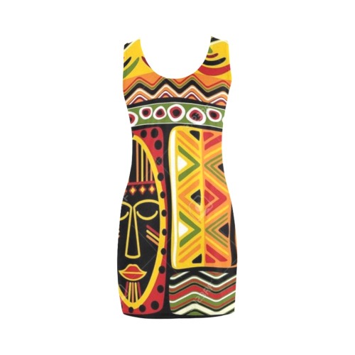 African Tribe Ethnic Pattern Medea Vest Dress (Model D06)