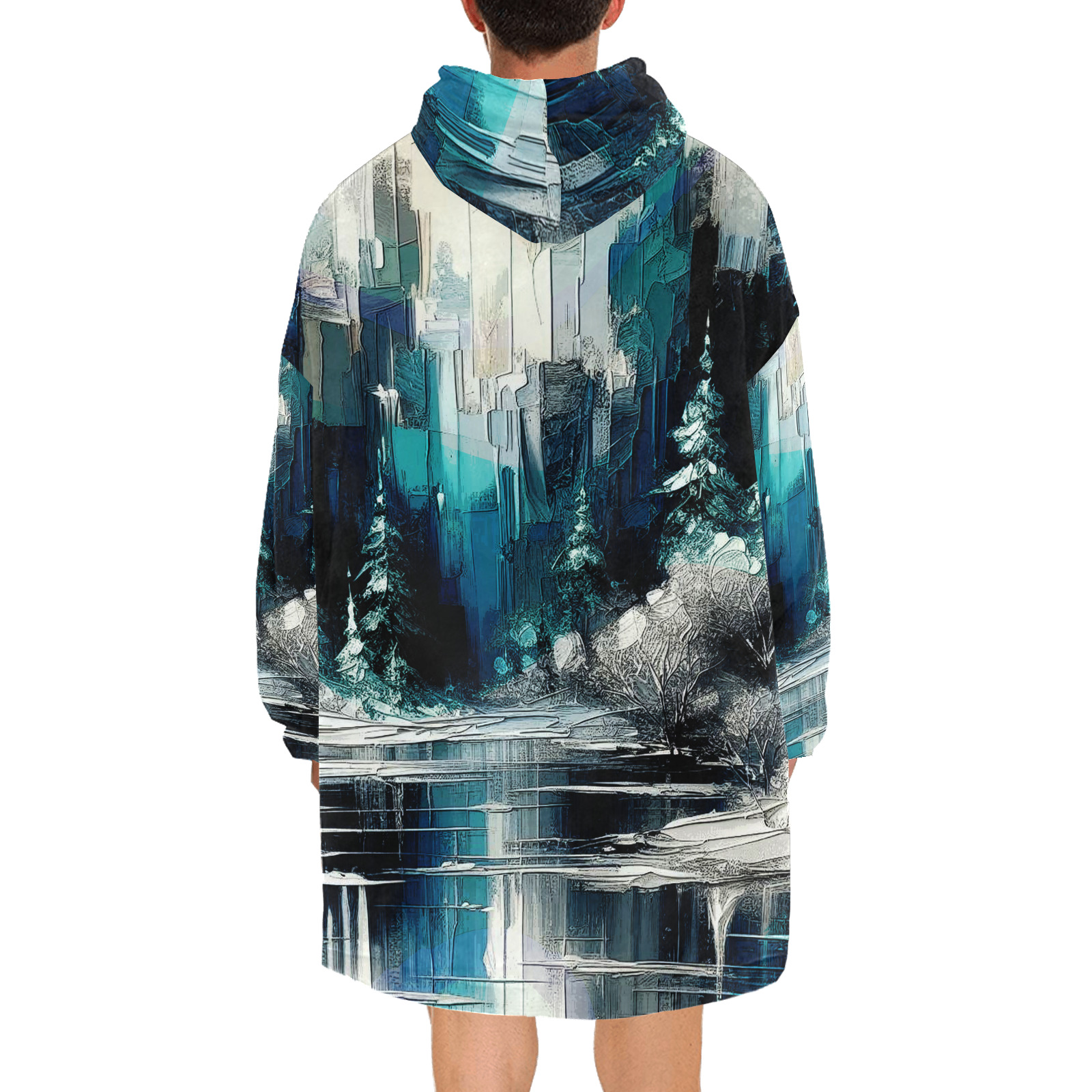 Painted City Winter Scene 1006 Blanket Hoodie for Men