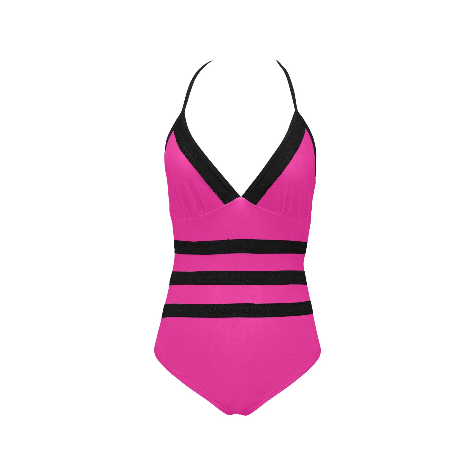 color Barbie pink Lace Band Embossing Swimsuit (Model S15)