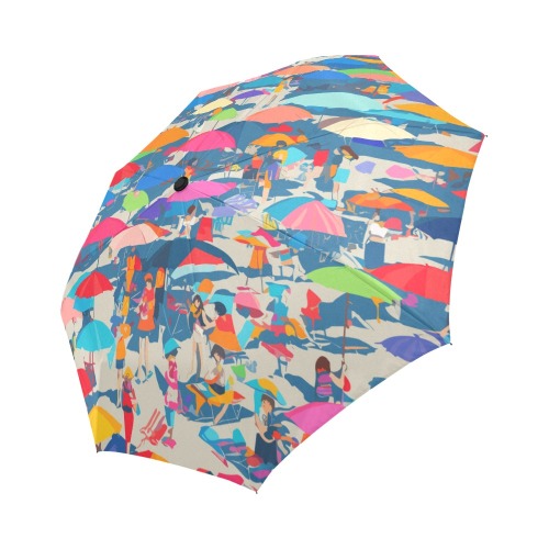 Abstract art of a summer beach, people, umbrellas. Auto-Foldable Umbrella (Model U04)