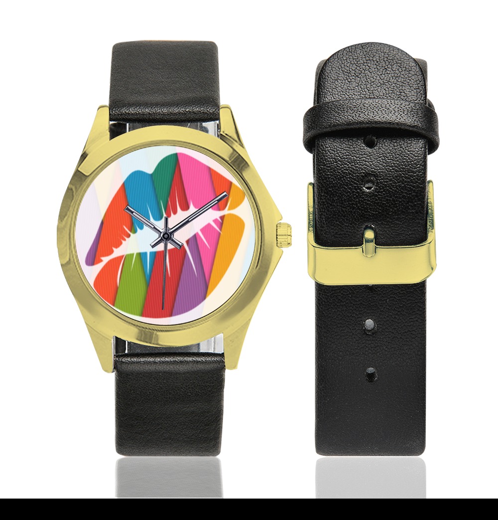 Lips Unisex Silver-Tone Round Leather Watch (Model 216)