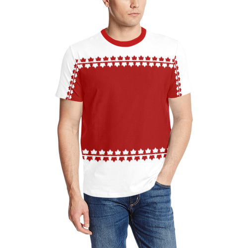 Classic Canada T-shirts Men's All Over Print T-Shirt (Solid Color Neck) (Model T63)