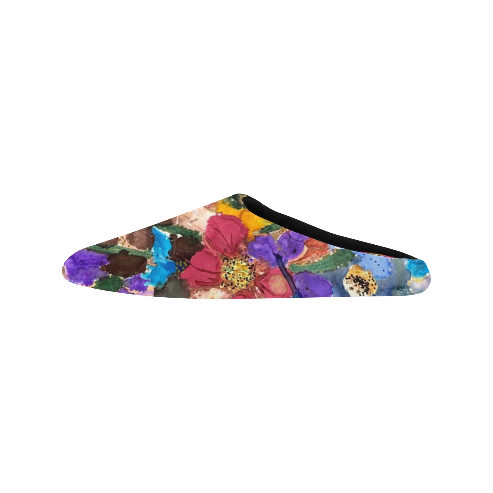 Fall flowers Black Women's Non-Slip Cotton Slippers (Model 0602)