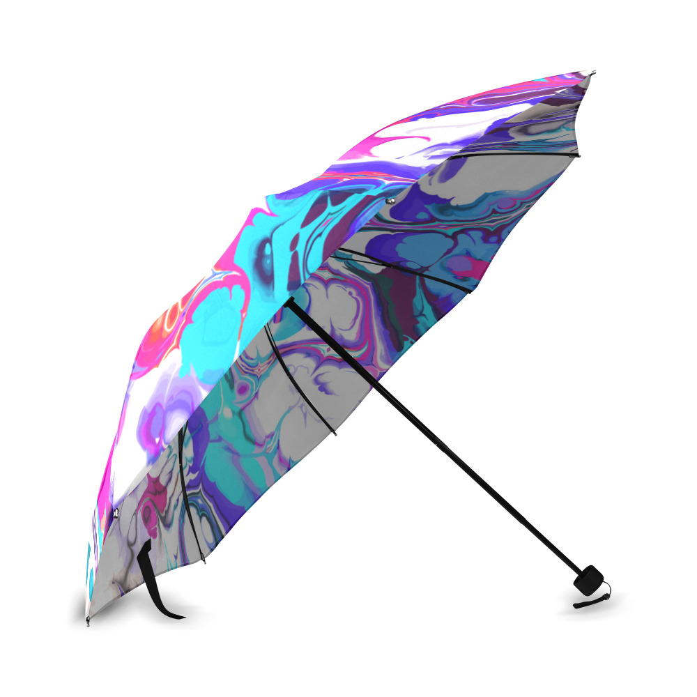 Blue White Pink Liquid Flowing Marbled Ink Abstract Foldable Umbrella (Model U01)