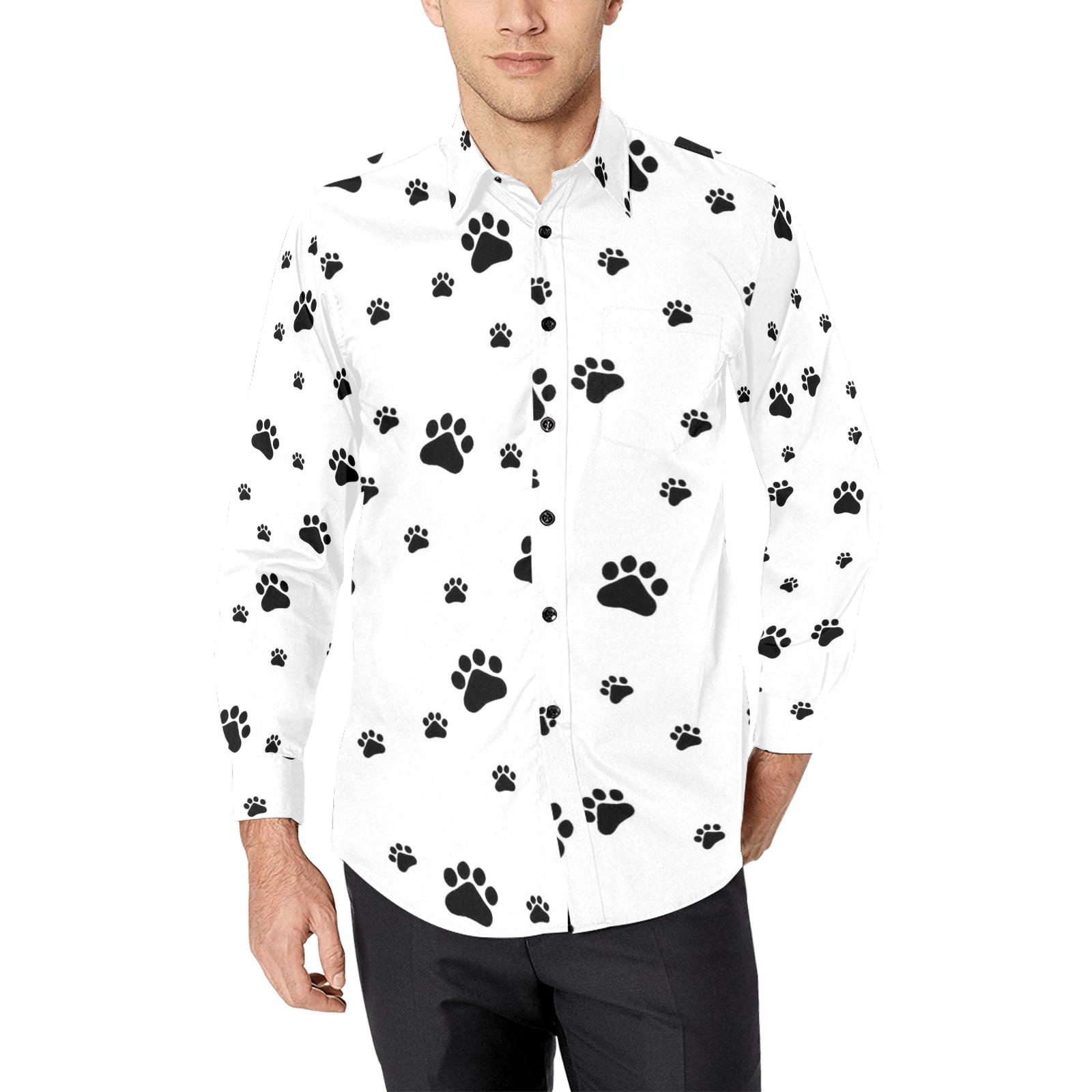 Puppy Paws White Style by Fetishworld Men's All Over Print Casual Dress Shirt (Model T61)