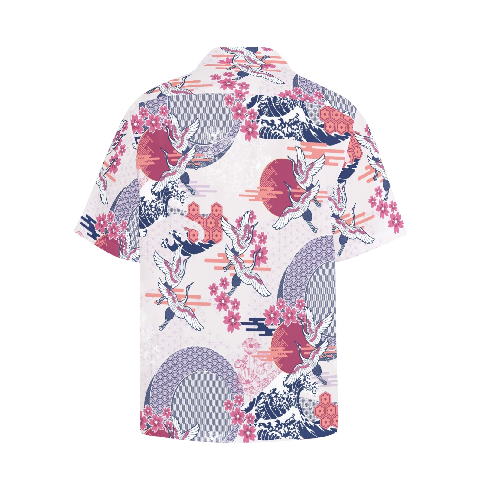 CRANE & MOON LIGHT Hawaiian Shirt with Chest Pocket (Model T58)