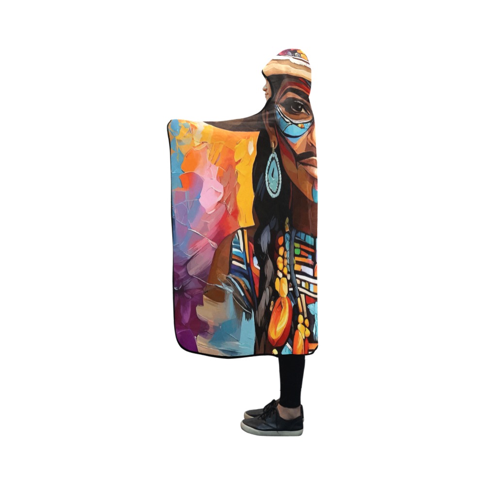 Elegant fantasy art of Mexican woman. Tribal decor Hooded Blanket 50''x40''