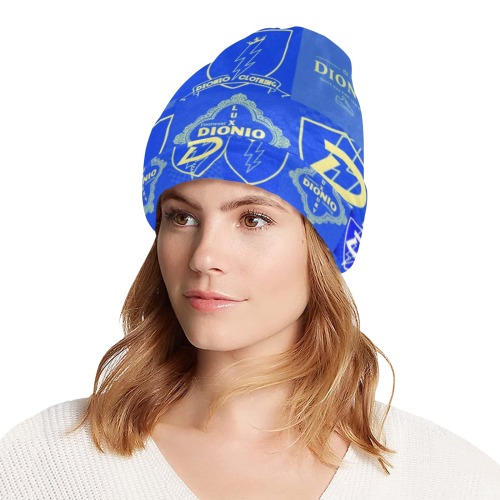 DIONIO Clothing - Beanie Hat (Collage Blue Logo) All Over Print Beanie for Adults