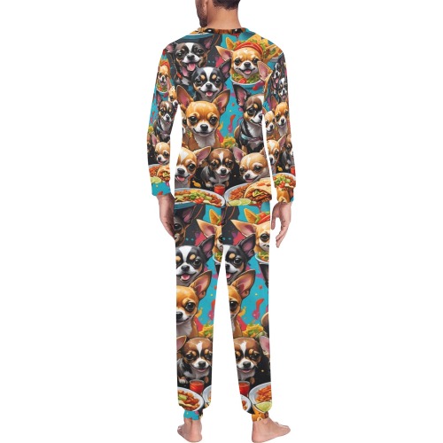 CHIHUAHUAS EATING MEXICAN FOOD 2 Men's All Over Print Pajama Set with Custom Cuff
