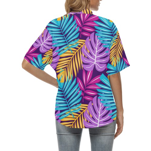 Colorful Tropical Plants All Over Print Hawaiian Shirt for Women (Model T58)