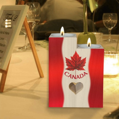 Canada Flag Souvenir Candle Holders Wooden Candle Holder (Without Candle)