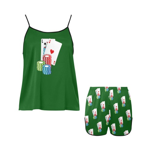 Las Vegas Blackjack / Green Women's Spaghetti Strap Short Pajama Set