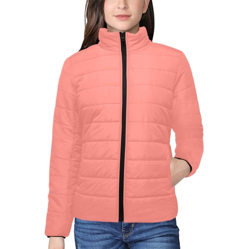color tea rose Women's Stand Collar Padded Jacket (Model H41)