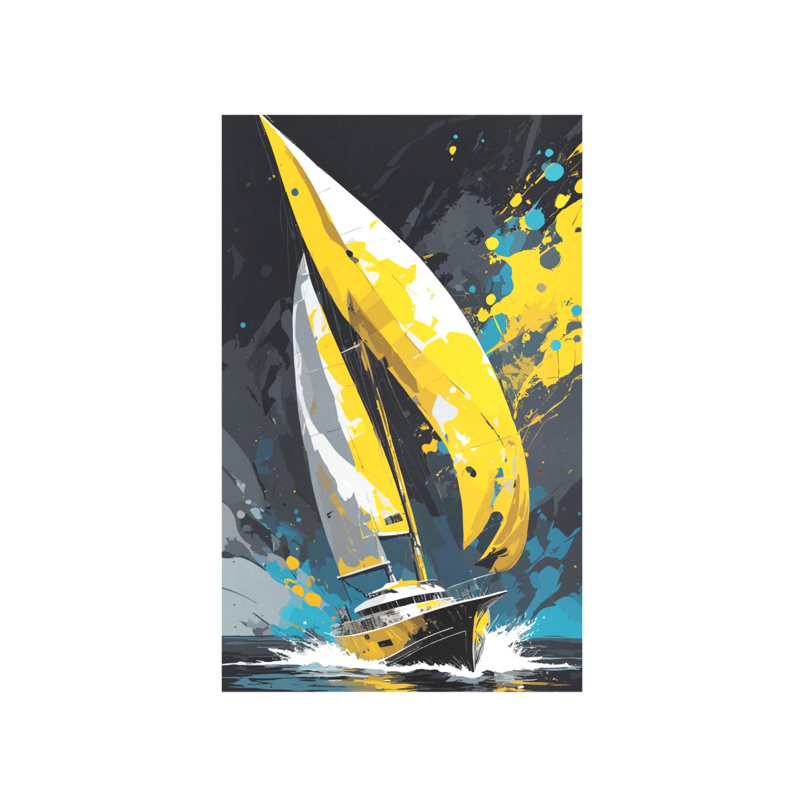 Chic fantasy sail yacht. Yellow, white, black Art Print 19‘’x28‘’