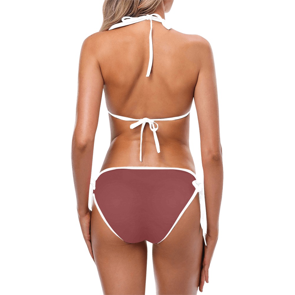 White Flower Swimwear Maroon Custom Bikini Swimsuit (Model S01)