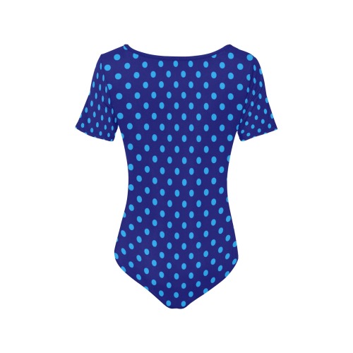 Light Blue Polka Dots on Blue Women's Short Sleeve Bodysuit