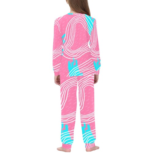 Cute Abstract Pink and Aqua Doodle Abstract Kids' All Over Print Pajama Set
