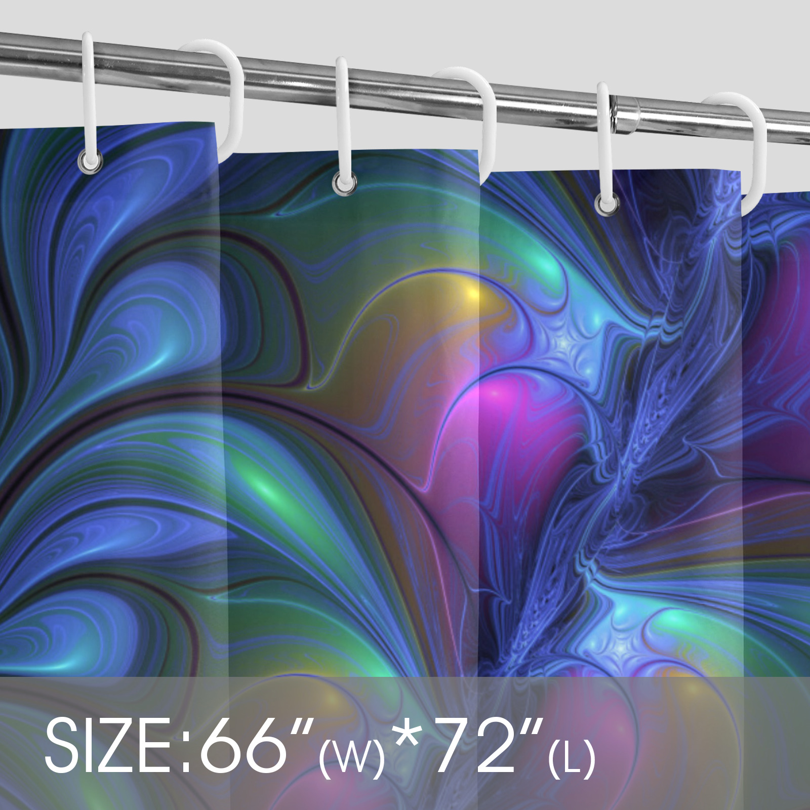 Colorful Luminous Abstract Blue Pink Green Fractal Shower Curtain 66"x72"