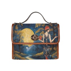 Art Deco Goddess Moon Satchel Handbag Waterproof Canvas Bag-Brown (All Over Print) (Model 1641)
