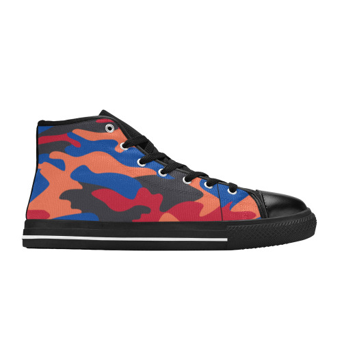 Artistic Camo Canvas on black High Top Canvas Shoes for Kid (Model 017)