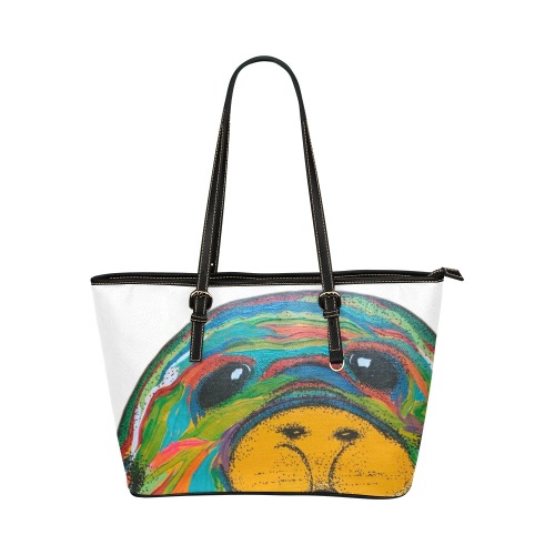 Magical Merlyn Manatee Tote by YUMLife Leather Tote Bag/Large (Model 1651)