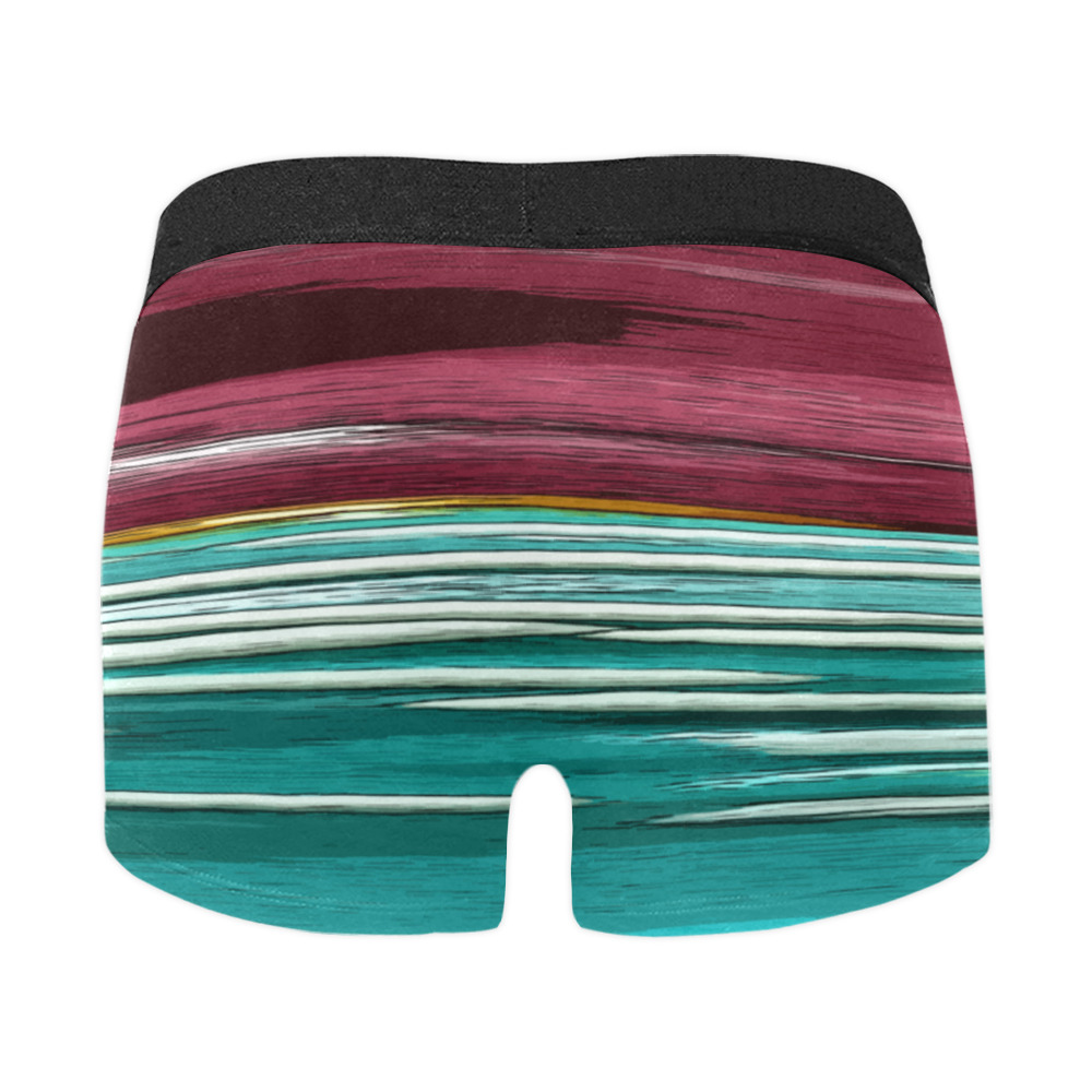Abstract Red And Turquoise Horizontal Stripes Men's All Over Print Boxer Briefs (Model L10)