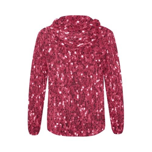Magenta dark pink red faux sparkles glitter All Over Print Full Zip Hoodie for Women (Model H14)
