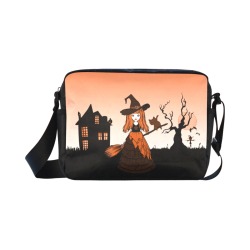 Orange Halloween Witch and Cat Familiar Classic Cross-body Nylon Bags (Model 1632)