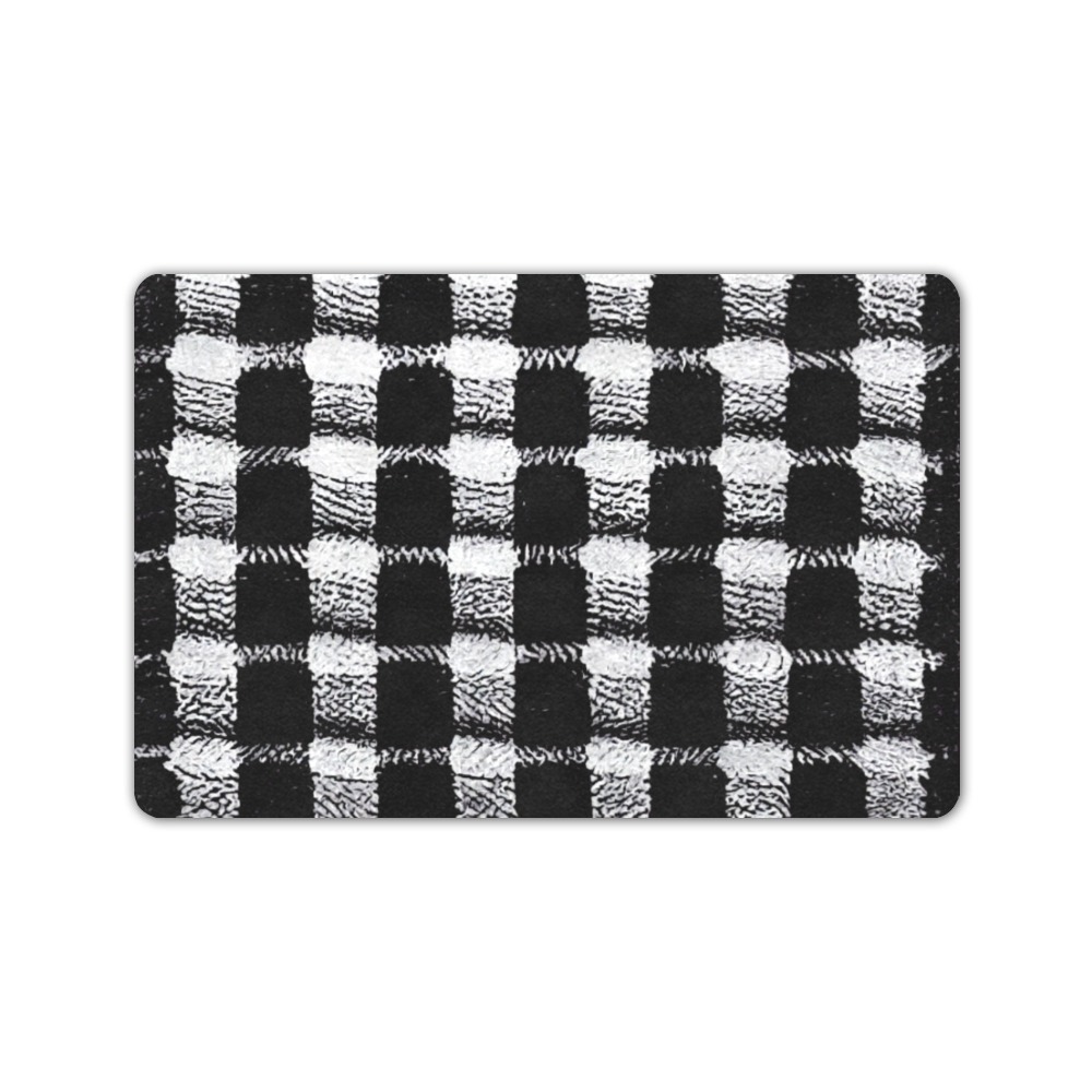 black and white check Doormat 24"x16" (Black Base)
