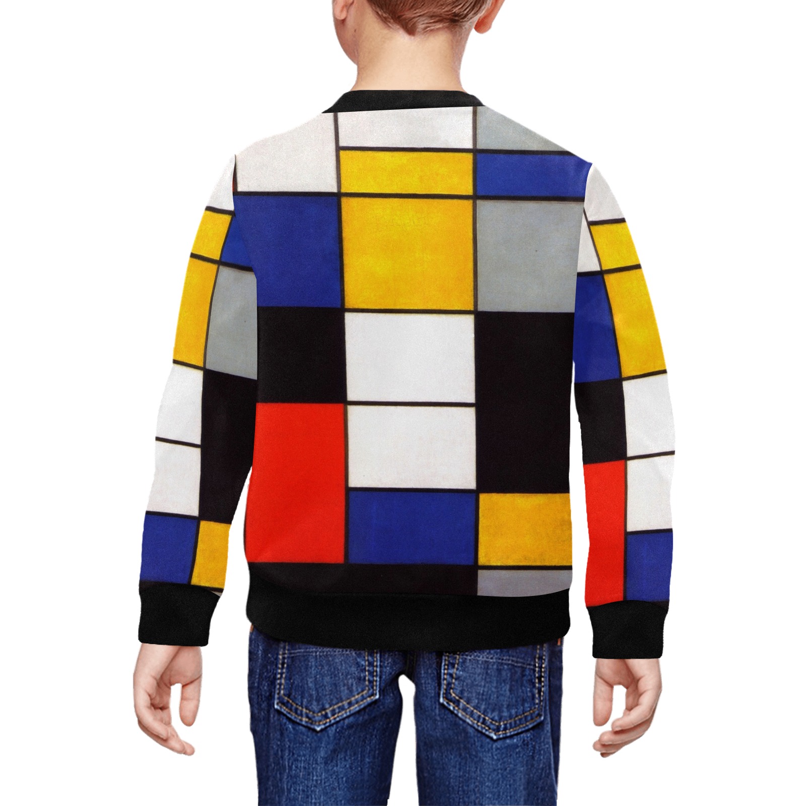 Composition A by Piet Mondrian All Over Print Crewneck Sweatshirt for Kids (Model H29)