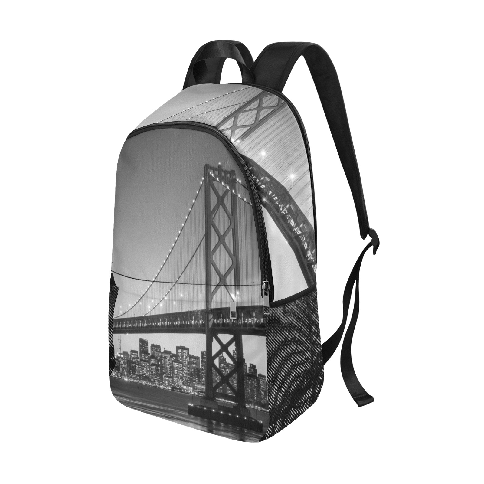 San Francisco skyline and Bay Bridge at sunset, California USA. Fabric Backpack with Side Mesh Pockets (Model 1659)