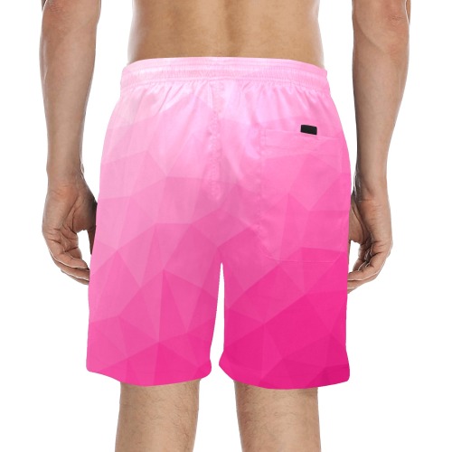 Hot pink gradient geometric mesh pattern Men's Mid-Length Beach Shorts (Model L51)