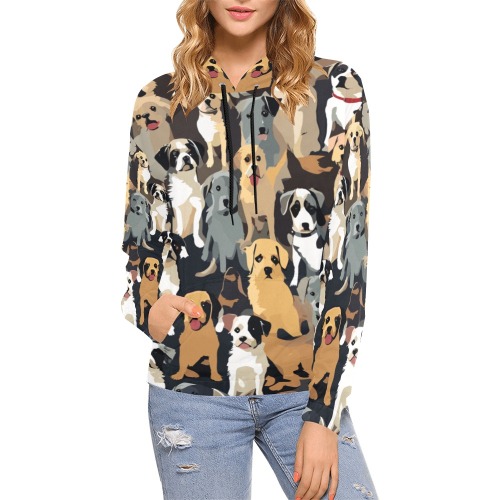 Abstract pattern of small funny dogs. All Over Print Hoodie for Women (USA Size) (Model H13)