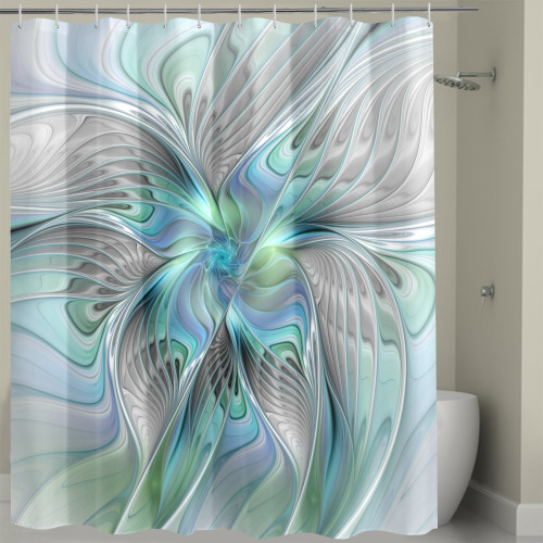 Abstract Blue Green Butterfly Fantasy Fractal Art Shower Curtain 72" x 72"