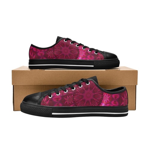 Ruby Red Crystal Abstract Fractal Kaleidoscope Mandala Women's Classic Canvas Shoes (Model 018)