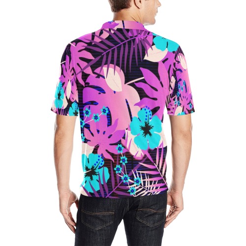GROOVY FUNK THING FLORAL PURPLE Men's All Over Print Polo Shirt (Model T55)