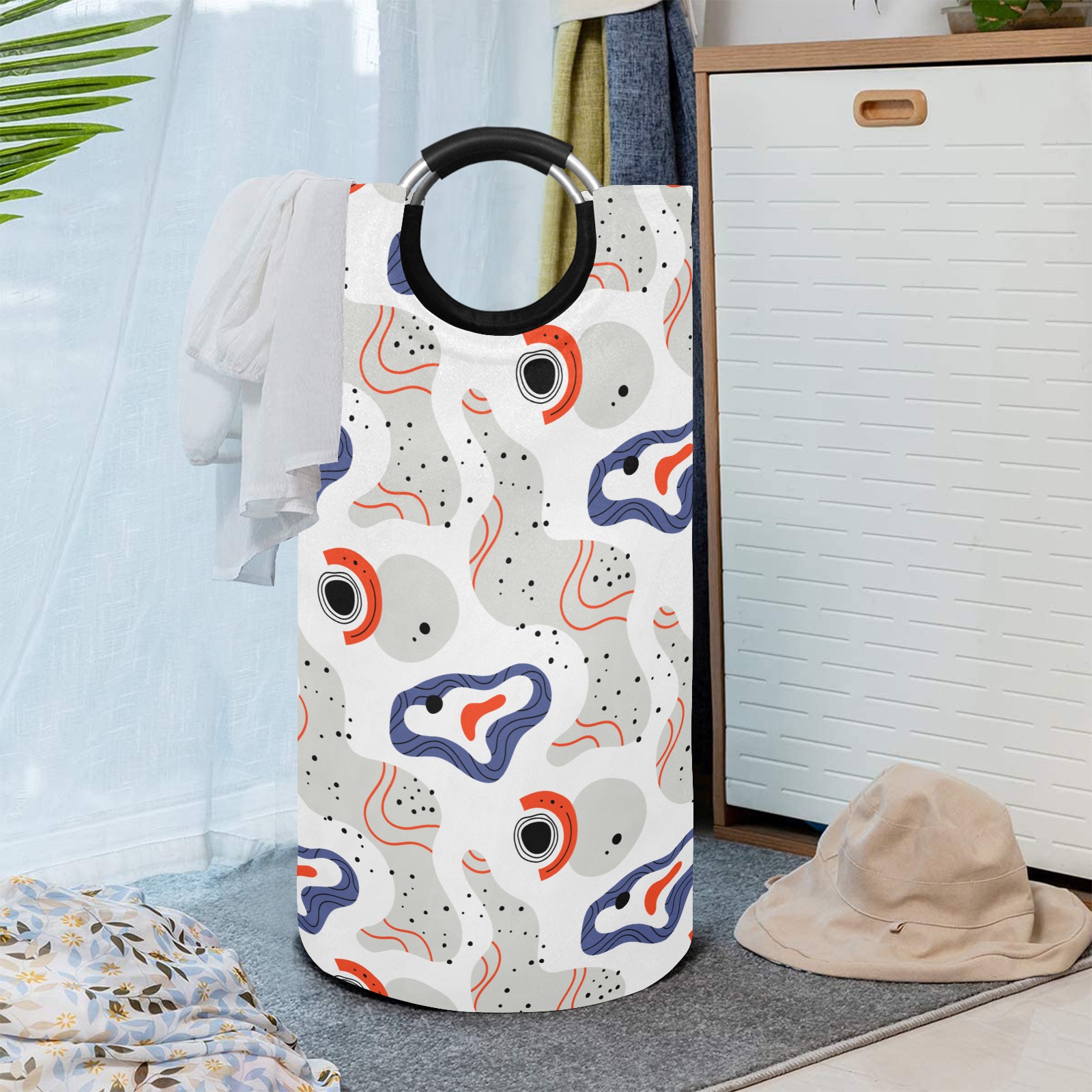Elegant Abstract Mid Century Pattern Round Laundry Bag