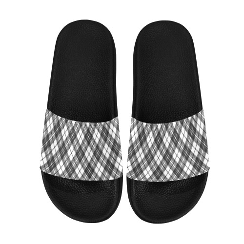 Tartan black white pattern holidays Christmas xmas elegant lines geometric cool fun classic elegance Men's Slide Sandals (Model 057)