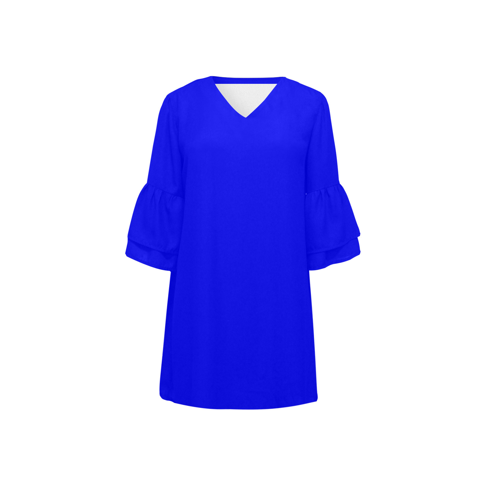 BLUE Half Sleeves V-Neck Mini Dress (Model D63)